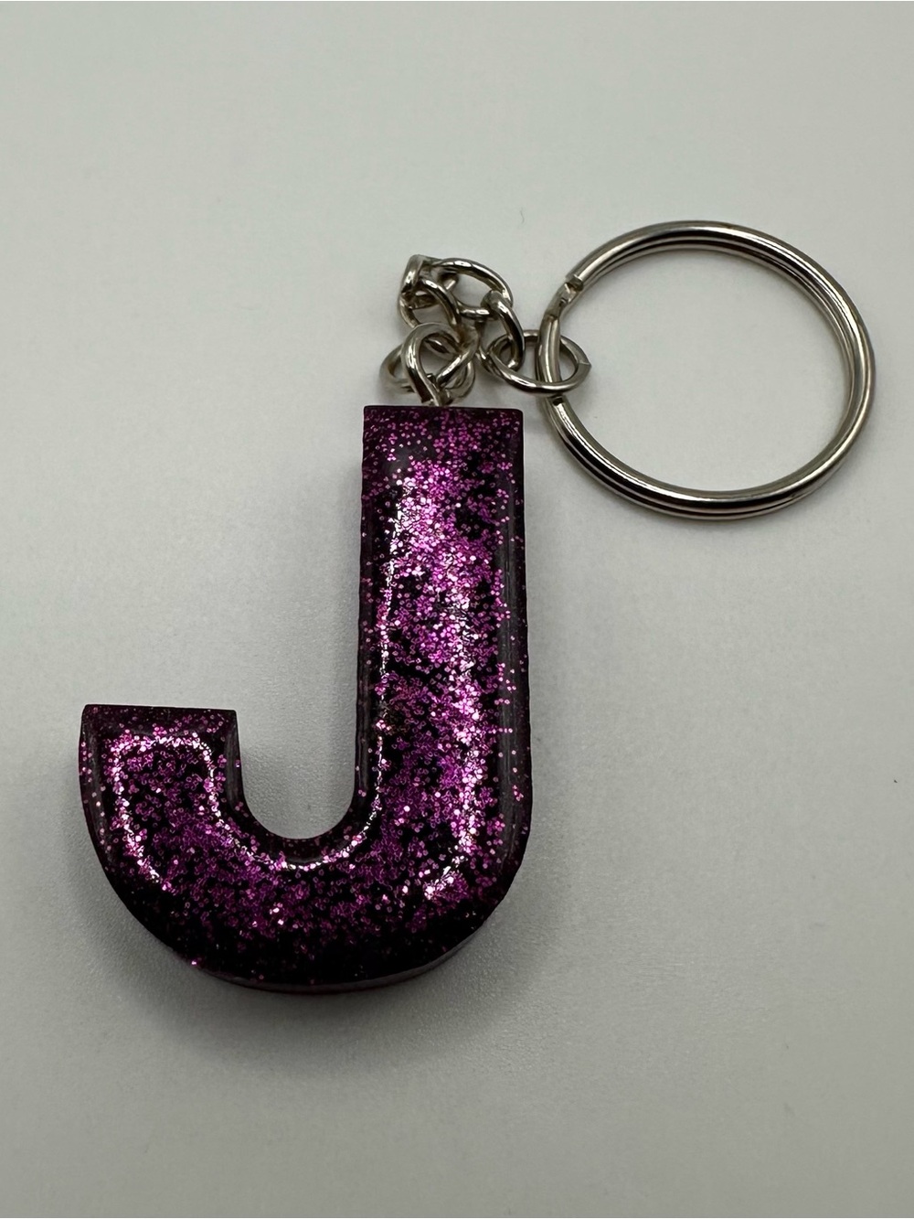Glitter Resin Letter J Keychain - Purple